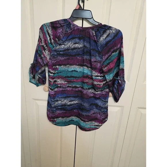 Yumi Kim Multicolor Abstract Print Blouse Women’s Size S Long Sleeve Top - Picture 9 of 13